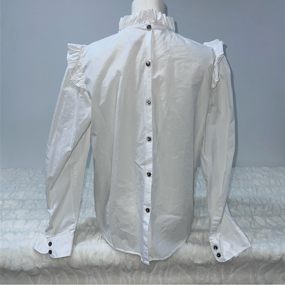 La Vie Rebecca Taylor Ruffled Backwards Button Down Blouse - Picture 2 of 6